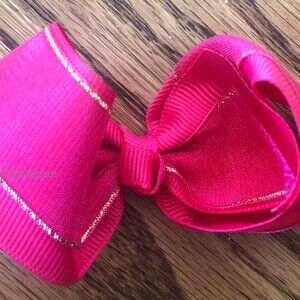 Hot Pink with Gold Overlay Ribbon 4" 1/2 Twist Bow   4B2854  Handmade NWT Boutiq